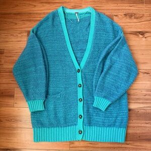 Free People Turquoise Button-Up Cardigan